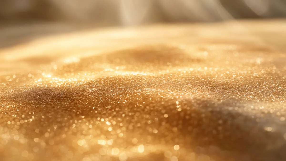 In tropischen Stränden zu findende feine, goldene Sandkörner.