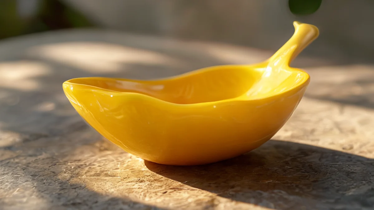 Yuzu-spoon-basis: Een porseleinen basis met yuzu-motief, spoon-ontwerp.